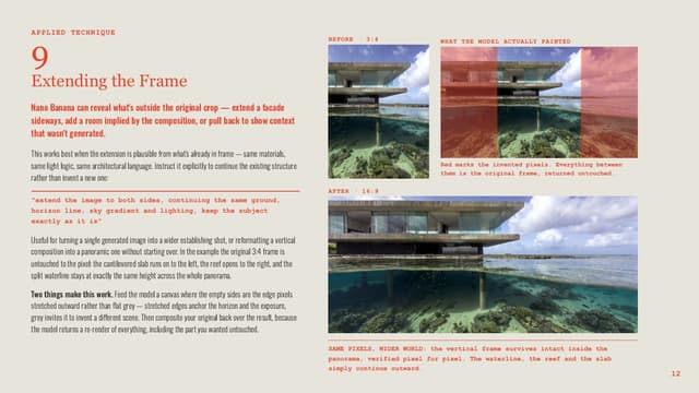 Spread: extending the frame while keeping the original pixels, prompt printed beside